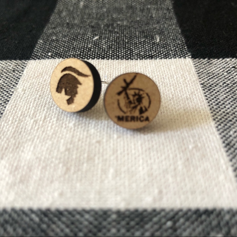 Wooden Trump & Lady Liberty Earring Studs